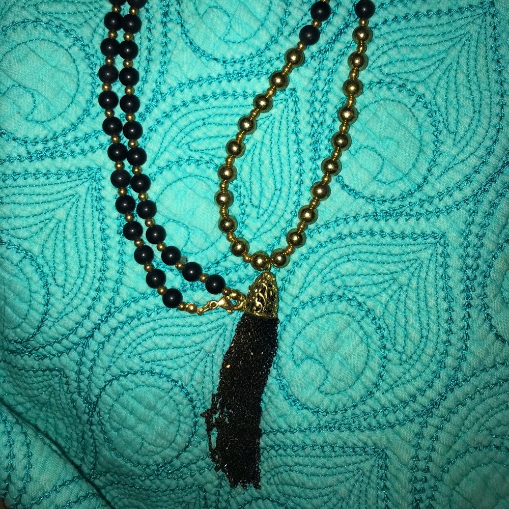 Black and gold tassel necklace
